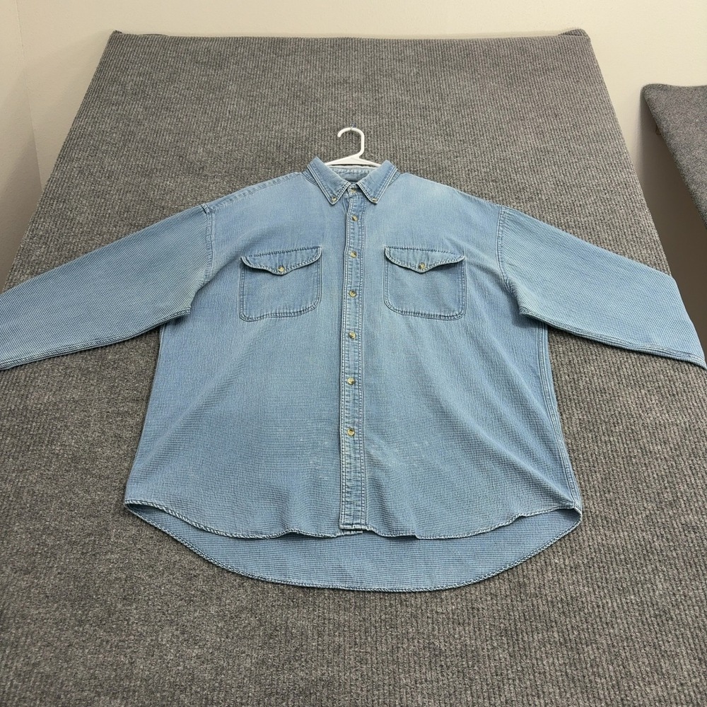 Vintage Riggins Shirt Mens XL Blue Cotton Striped Long Sleeve Button Down